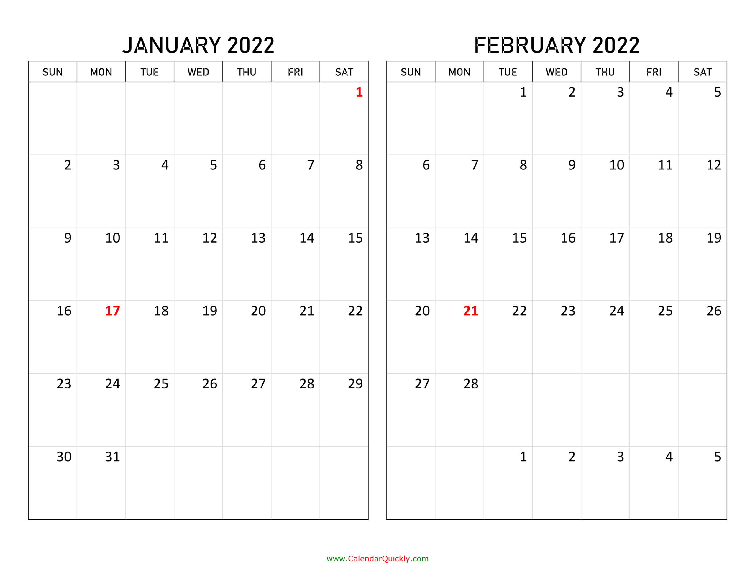 Two Months 2022 Calendar | Calendar Quickly-2021 Calendar Printable 2 Months Per Page