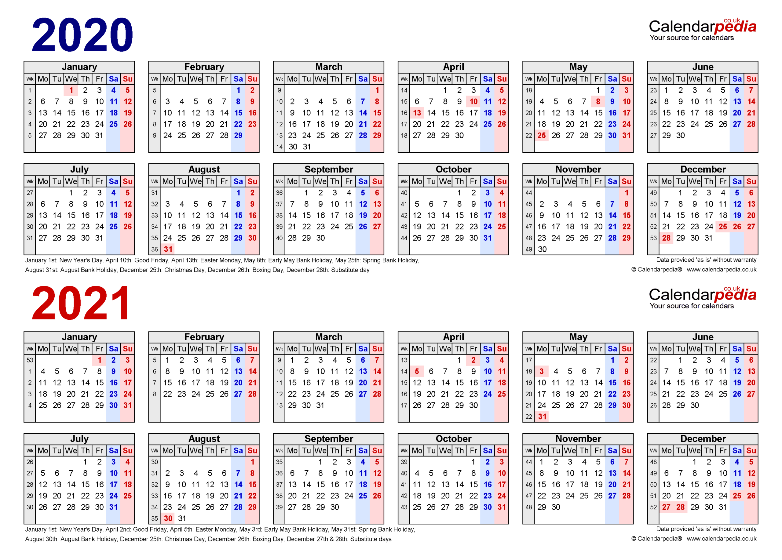 Two Year Calendars For 2020 &amp; 2021 (Uk) For Excel-Excel Calendar With Week Numbers 2021