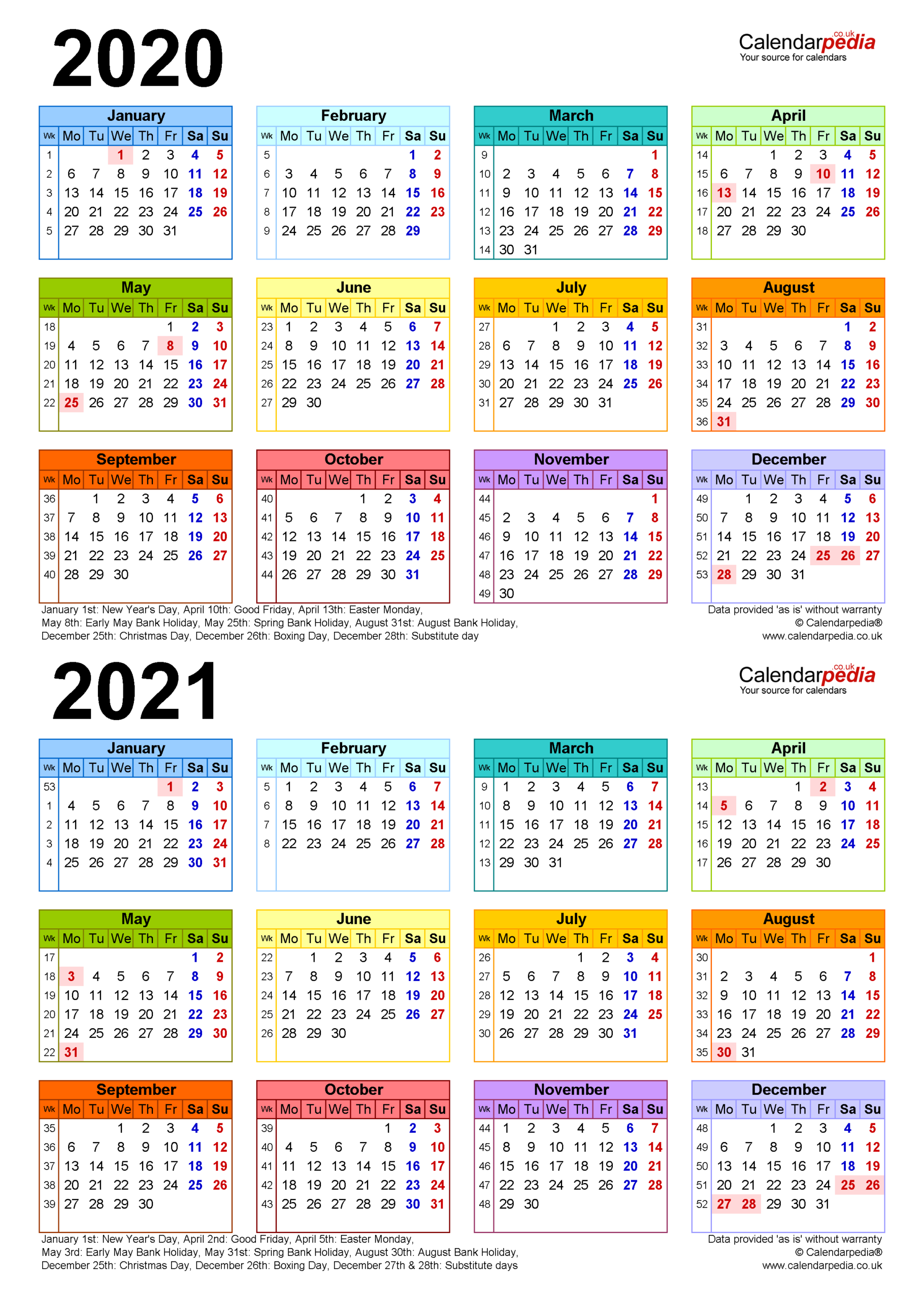 Two Year Calendars For 2020 &amp; 2021 (Uk) For Pdf-2021 Yearly 2 Page Calendar