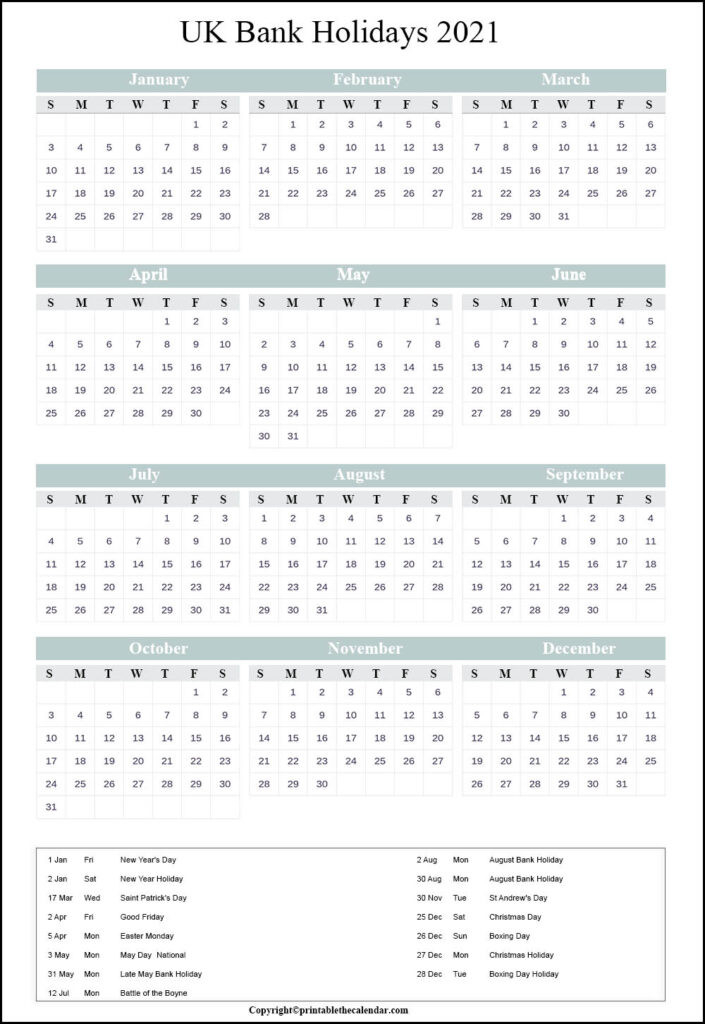 Uk Bank Holidays 2021 | Printable The Calendar-2021 Calendar With Holidays Uk