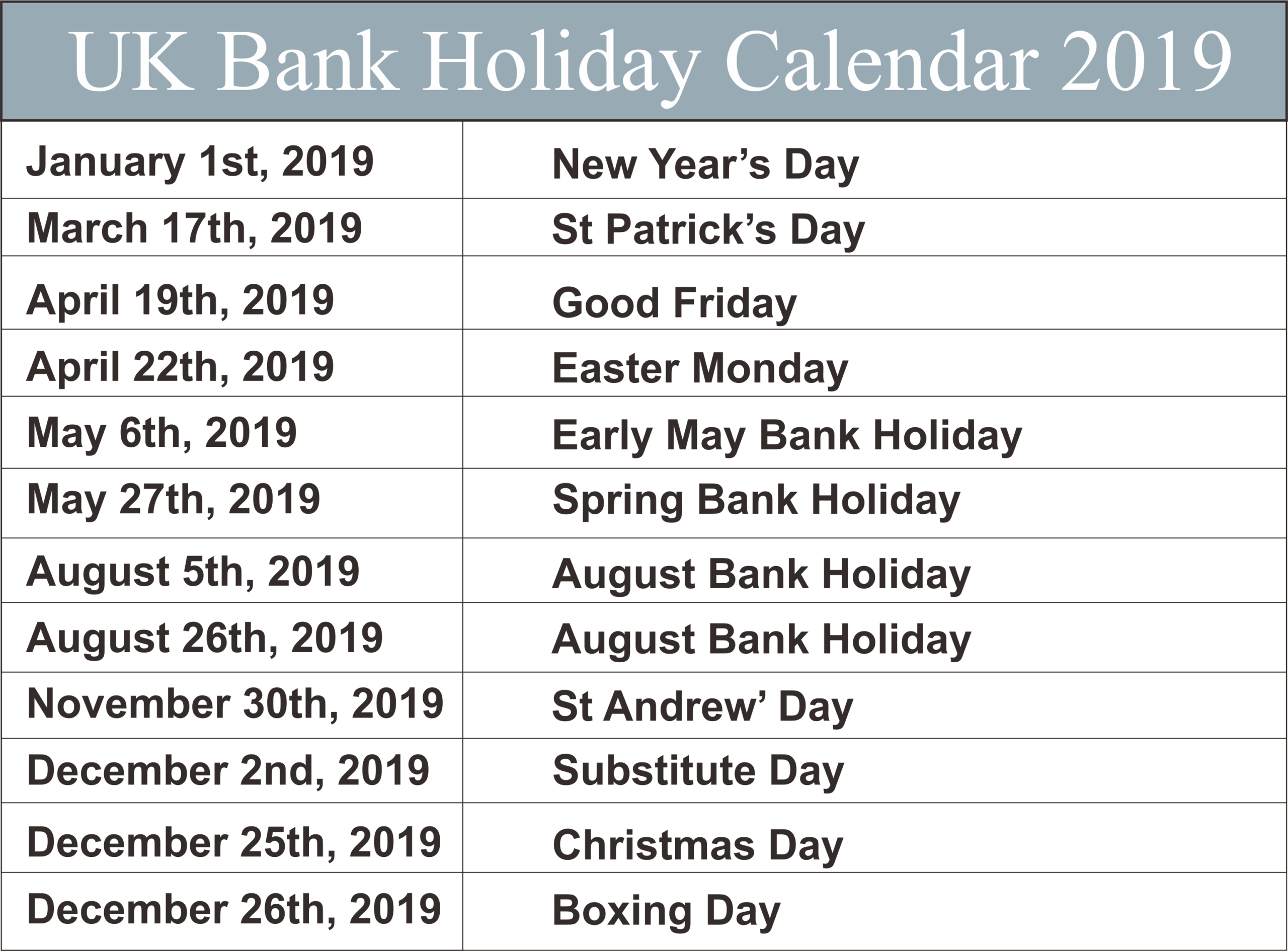 Uk Bank Holidays Calendar 2019 | National Holidays Uk-National Food Holidays 2021 Printable