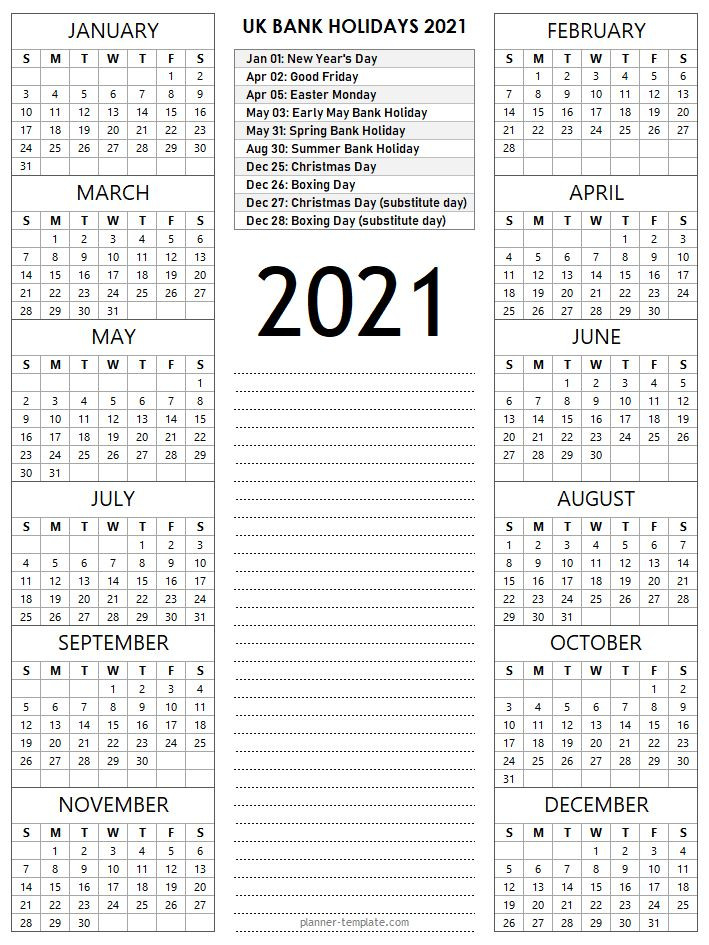 Uk Holiday 2021 Calendar Template - School, Bank, Public-2021 Vacation Calendar Printable Template