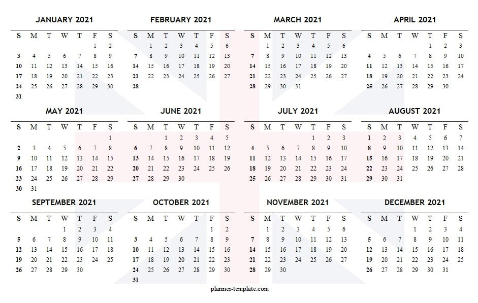 Uk Holiday 2021 Calendar Template - School, Bank, Public Holidays-2021 Calendar To Record Vacation