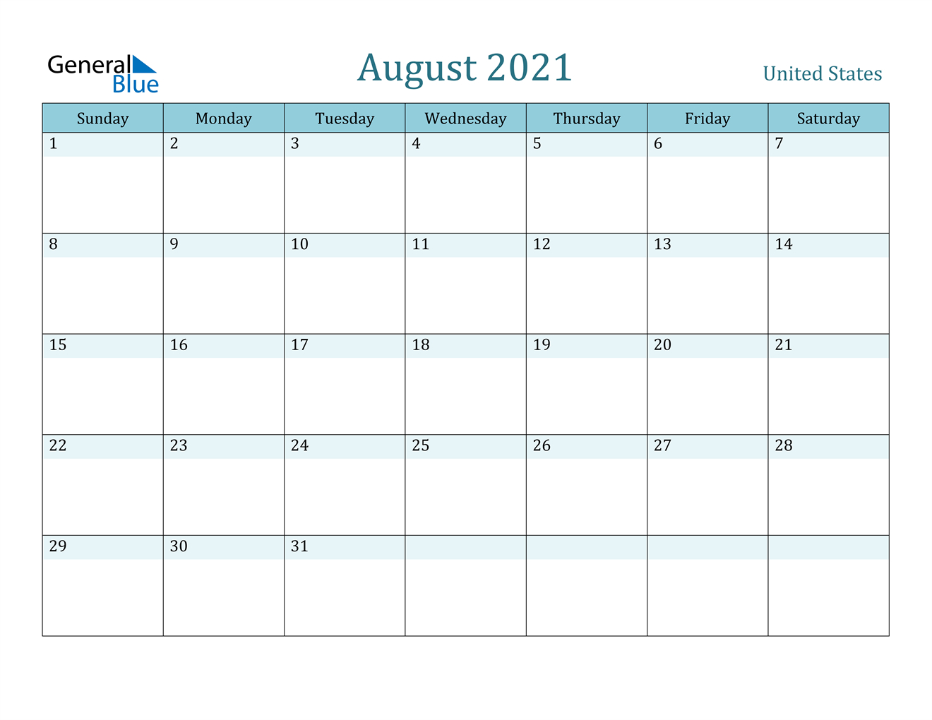 United States August 2021 Calendar With Holidays-August 2021 Calendar