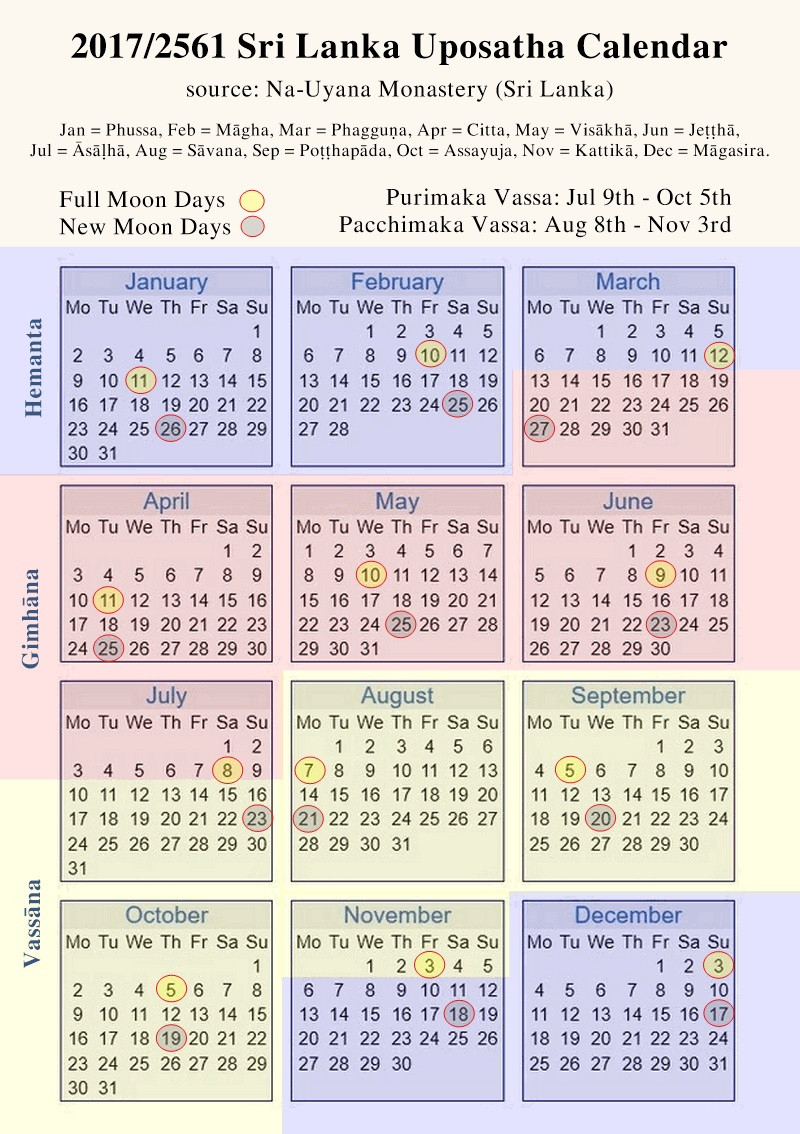 Uposatha Calendars 2017 - Dharma Records-Day Calendar In Sri Lanka 2021