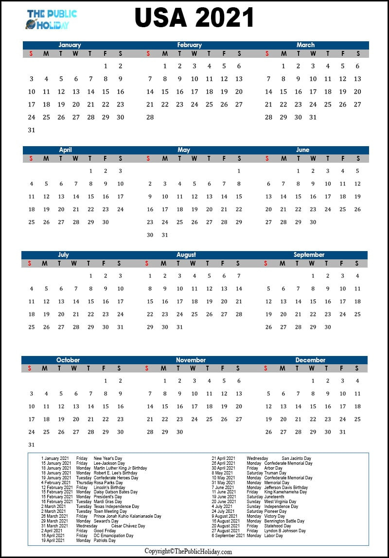 Us Holidays 2021 Calendar [Public, National, Federal, Bank]-Bank Holiday Europe Calendar 2021