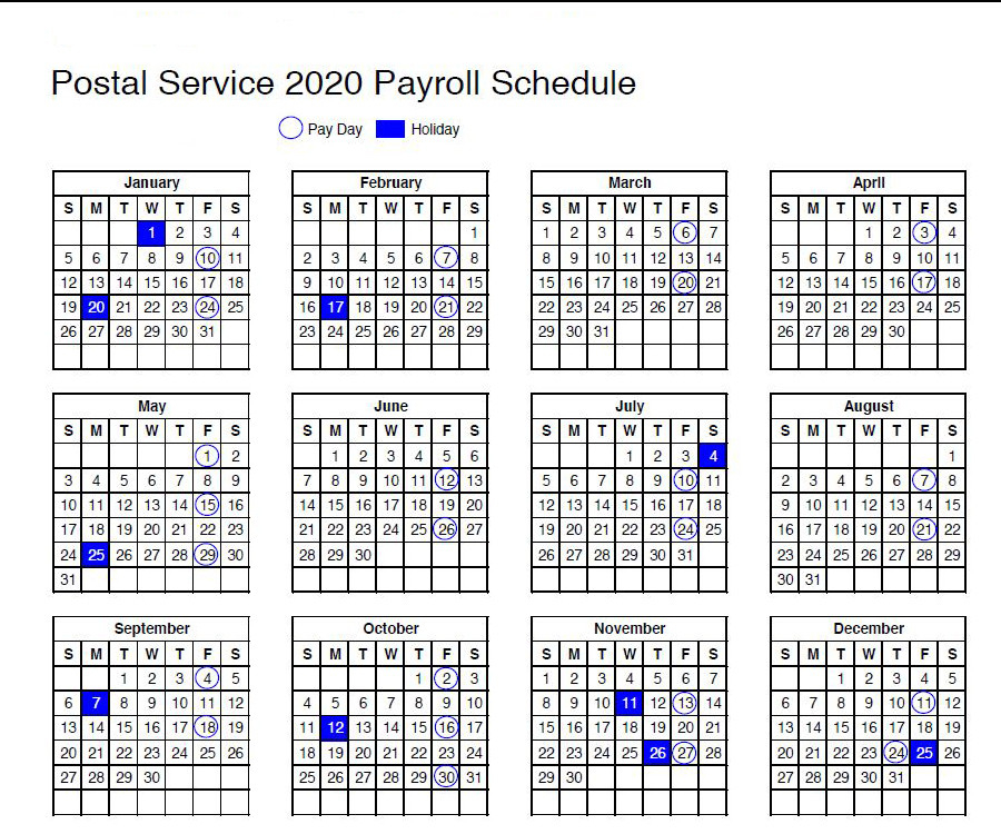 Usps Calendar: 2020 Payroll Schedule And Holidays-2021 Employee Schedule Planner