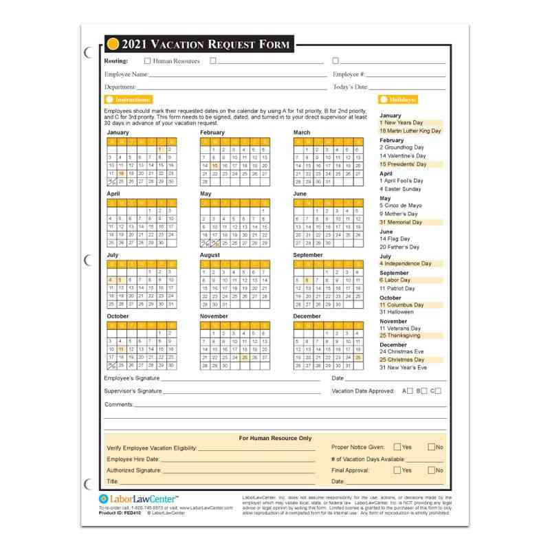 Vacation Request Form For 2020 (Calendar) From-Employee Vacation Calendar Template 2021