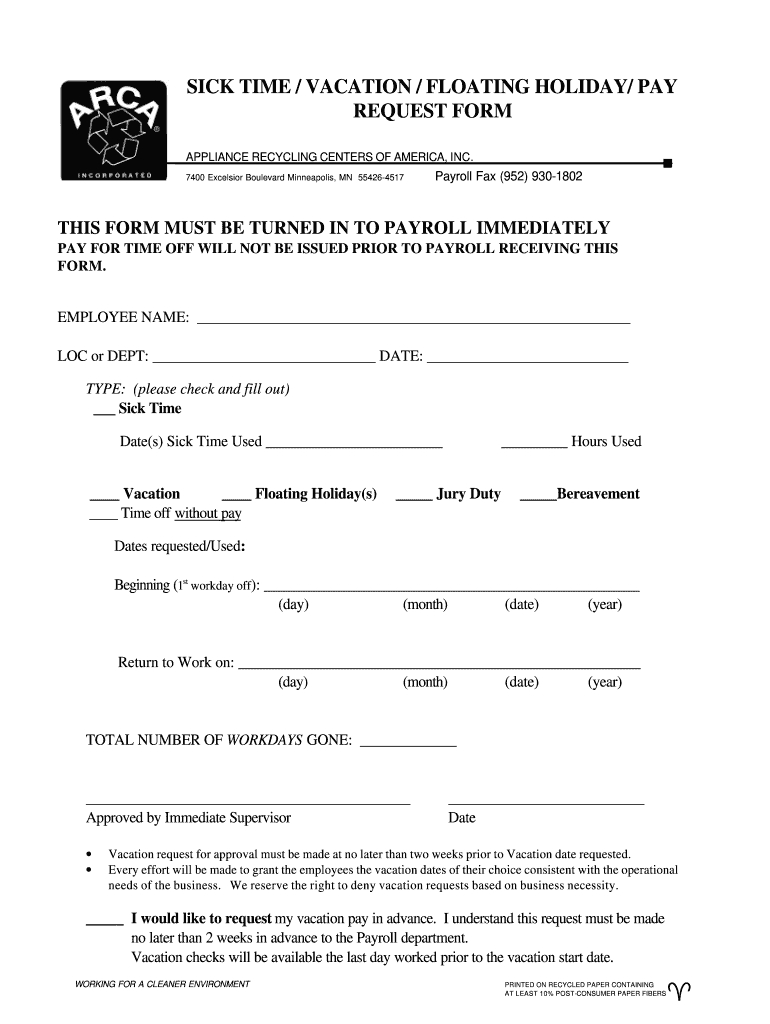 Vacation Sick Floating Holiday Personal Reques - Fill Out-Printable 2021 Vacation Forms