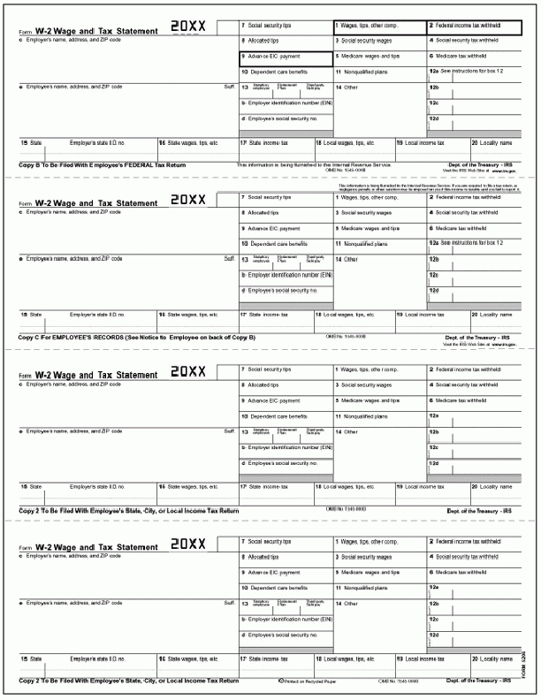 W-2, Laser, 4-Up Horizontal, Employee Sheet For 2019-Free 2021 W 2 Form To Print