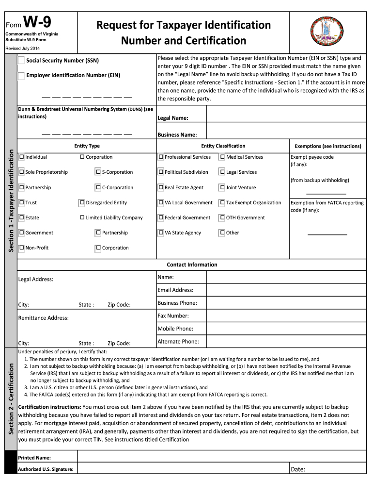 W9 Virginia - Fill Out And Sign Printable Pdf Template-Free Printable Fillable 2021 W9