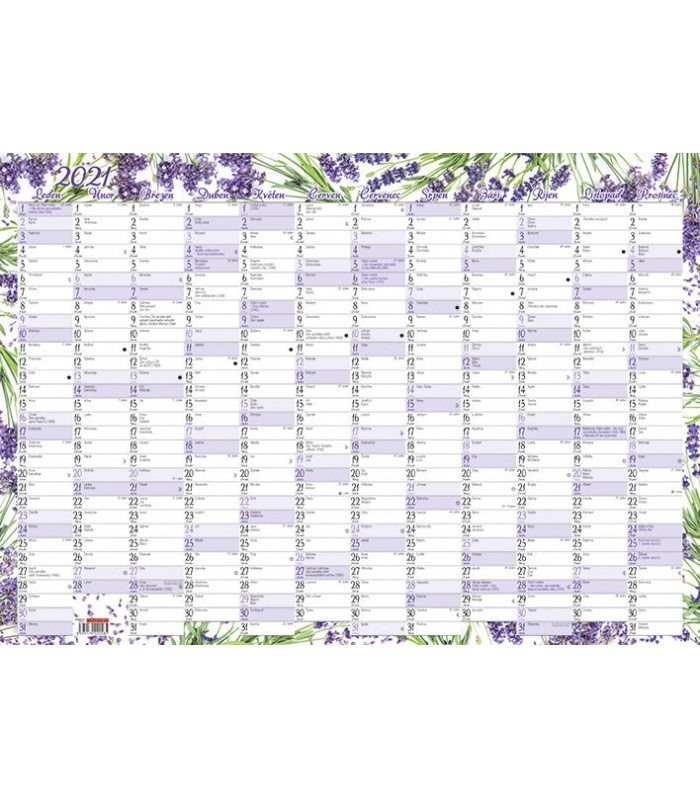 Wall Calendar Yearly Planing Map (600X420 Mm) - Levandule 2021-Pocket Calendar 2021 Printable Journal Entry