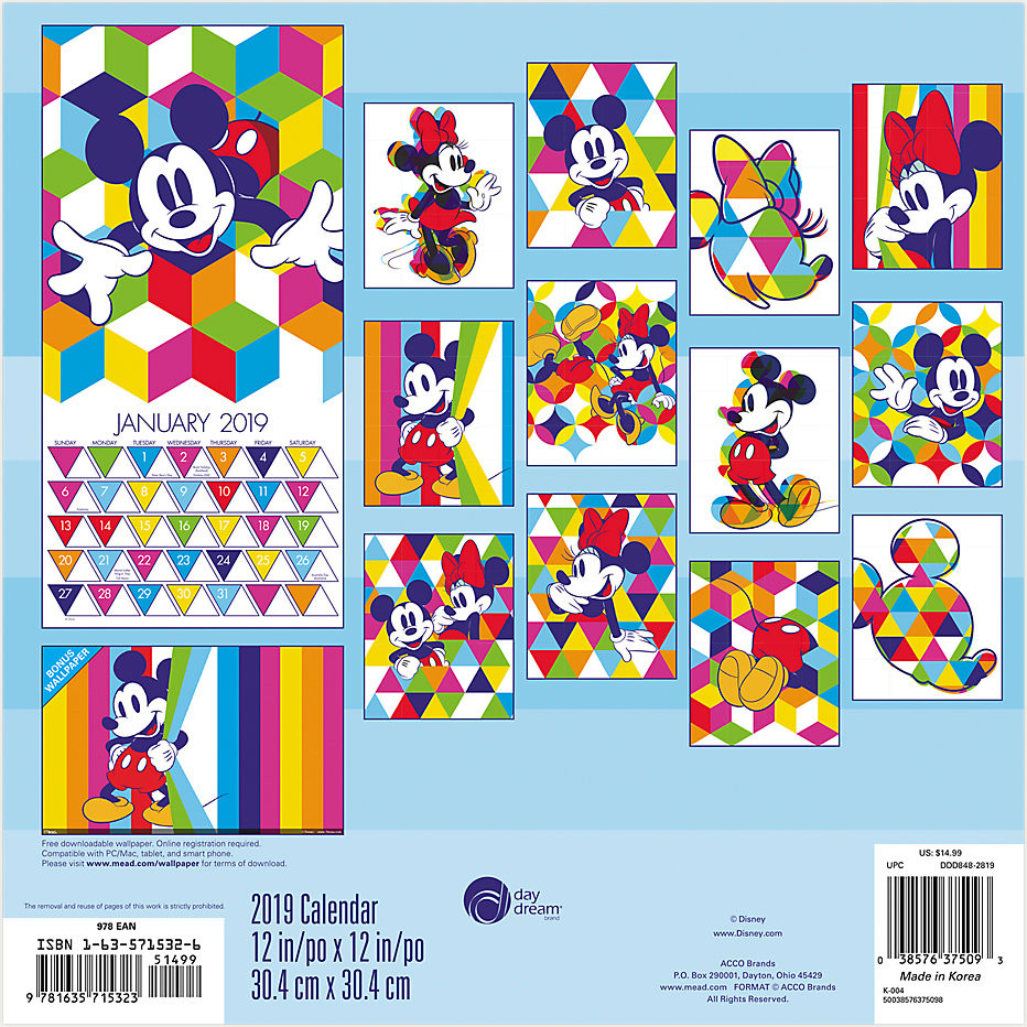 Walt Disney Classic Mickey Mouse 16 Month 2019 Wall-Free Mickey Mouse Calander For 2021