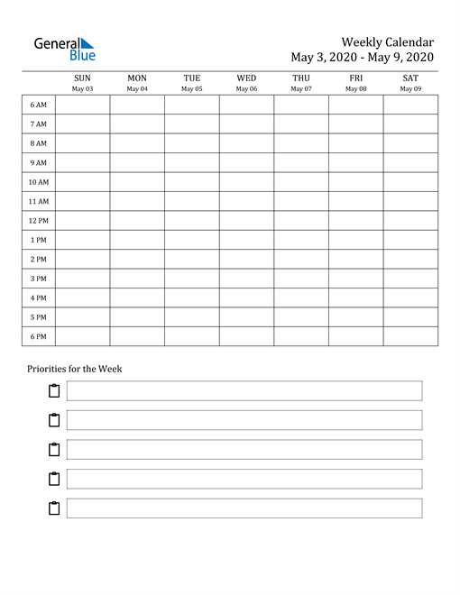 Weekly Calendar - May 3, 2020 To May 9, 2020 - (Pdf, Word-2021 Monthly Calendar With Time Slots