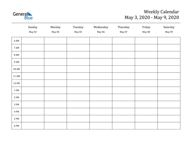 Weekly Calendar - May 3, 2020 To May 9, 2020 - (Pdf, Word, Excel)-Excel Hourly Template 2021