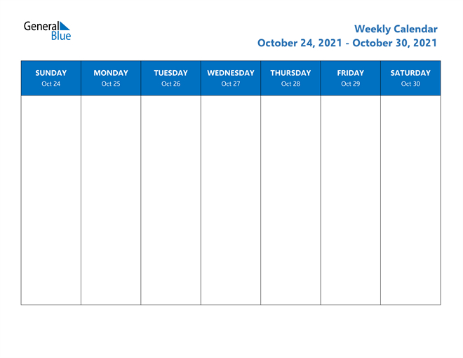 Weekly Calendar - October 24, 2021 To October 30, 2021 - (Pdf, Word, Excel)-Excel Hourly Template 2021