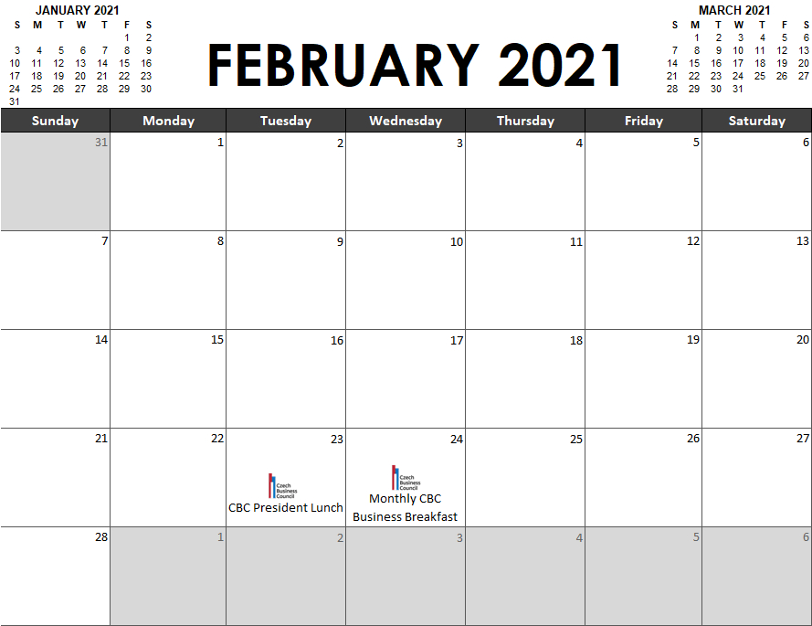 Working Calendar Cbc 2020 - 2021 - Czech Business Council-2021 Payday Working Days Calendar
