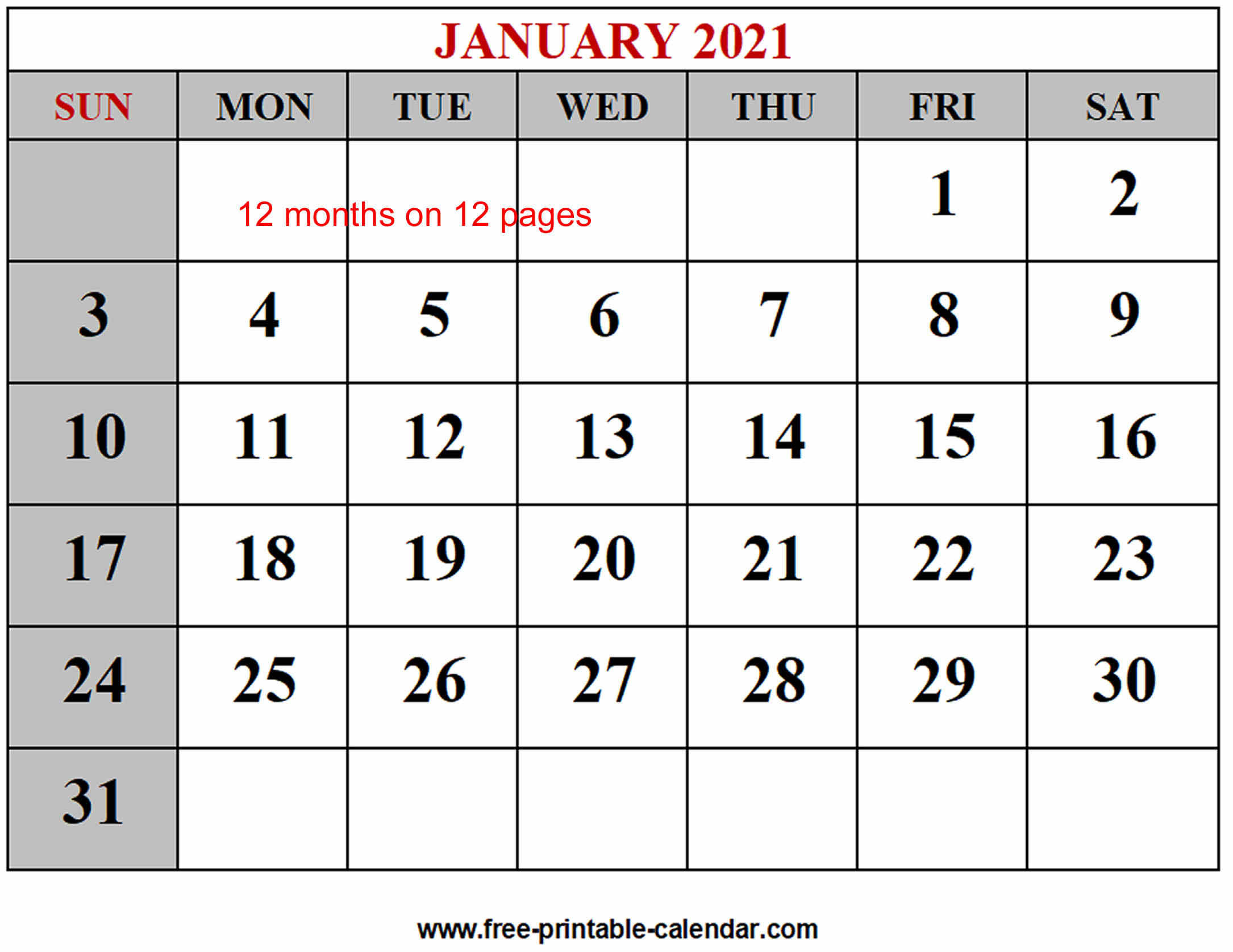 Year 2021 Calendar Templates - Free-Printable-Calendar-Calendar Monthly 2021