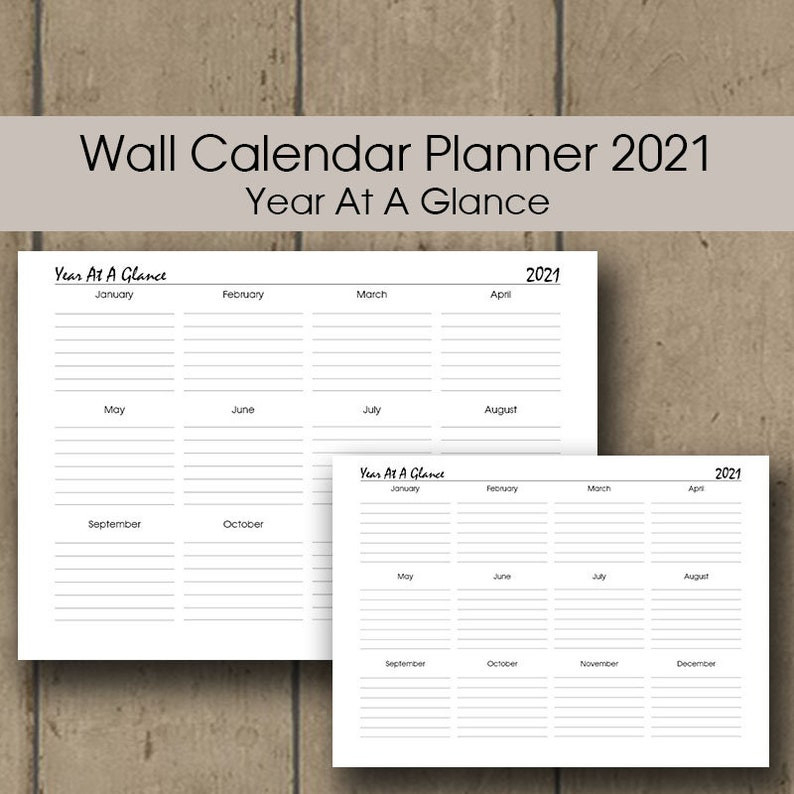 Year At A Glance 2021 Calendar Printable A3 A4 Letter Half-Monthly Calendar Printable 2021 A3