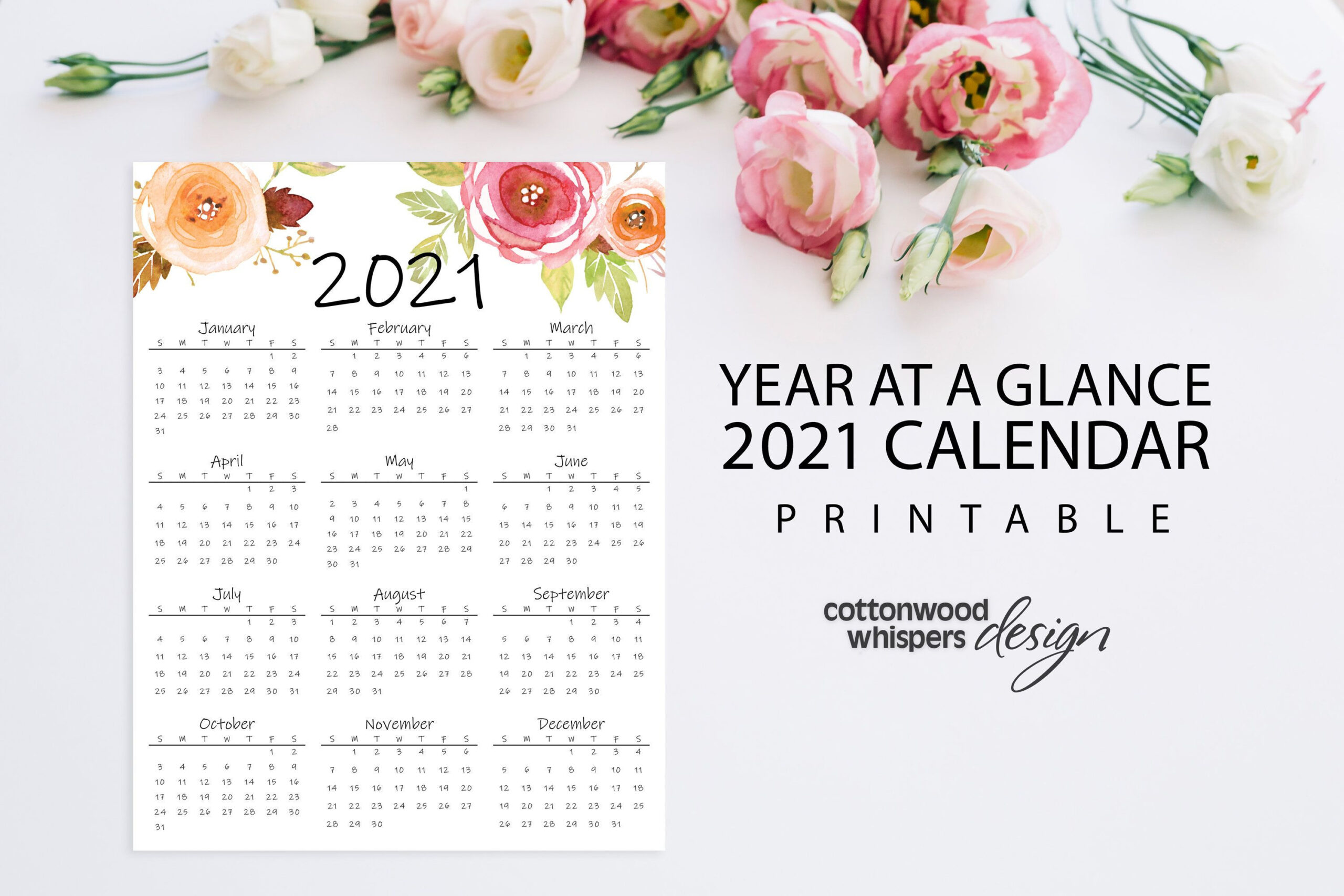 Year At A Glance Calendar 2021 | Printable Calendar-2021 Calendar With Large Squares