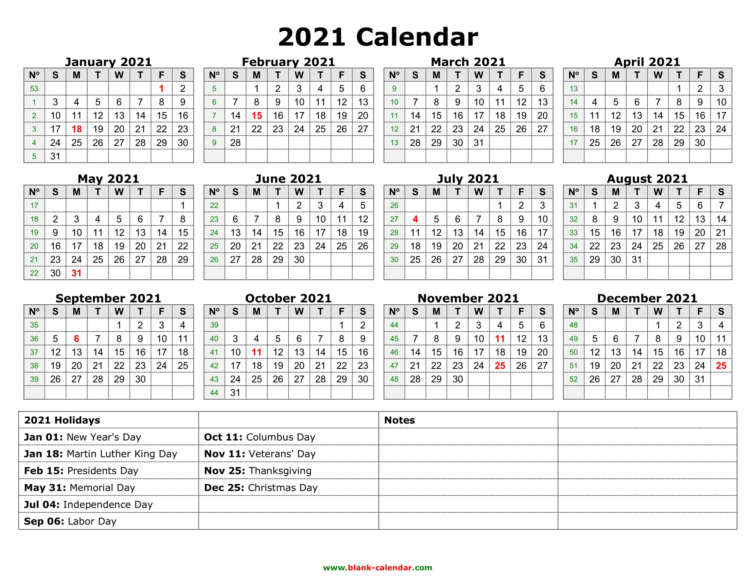 Yearly Calendar 2021 | Free Download And Print-2021 Vacation Calendar