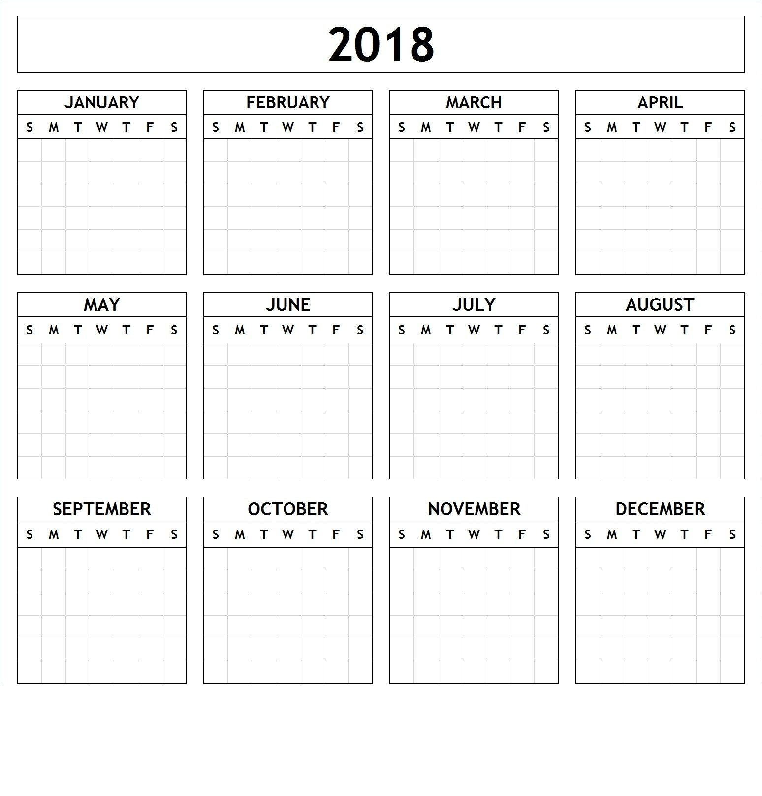 Yearly Calendar Template Large Print | Yearly Calendar-Free Printable Calendar Big Squares