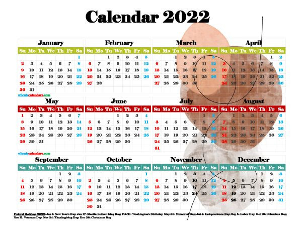 12 Printable 2022 Yearly Calendar With Holidays (Watercolor Premium-2022 Calendar With Holidays Printable Usa