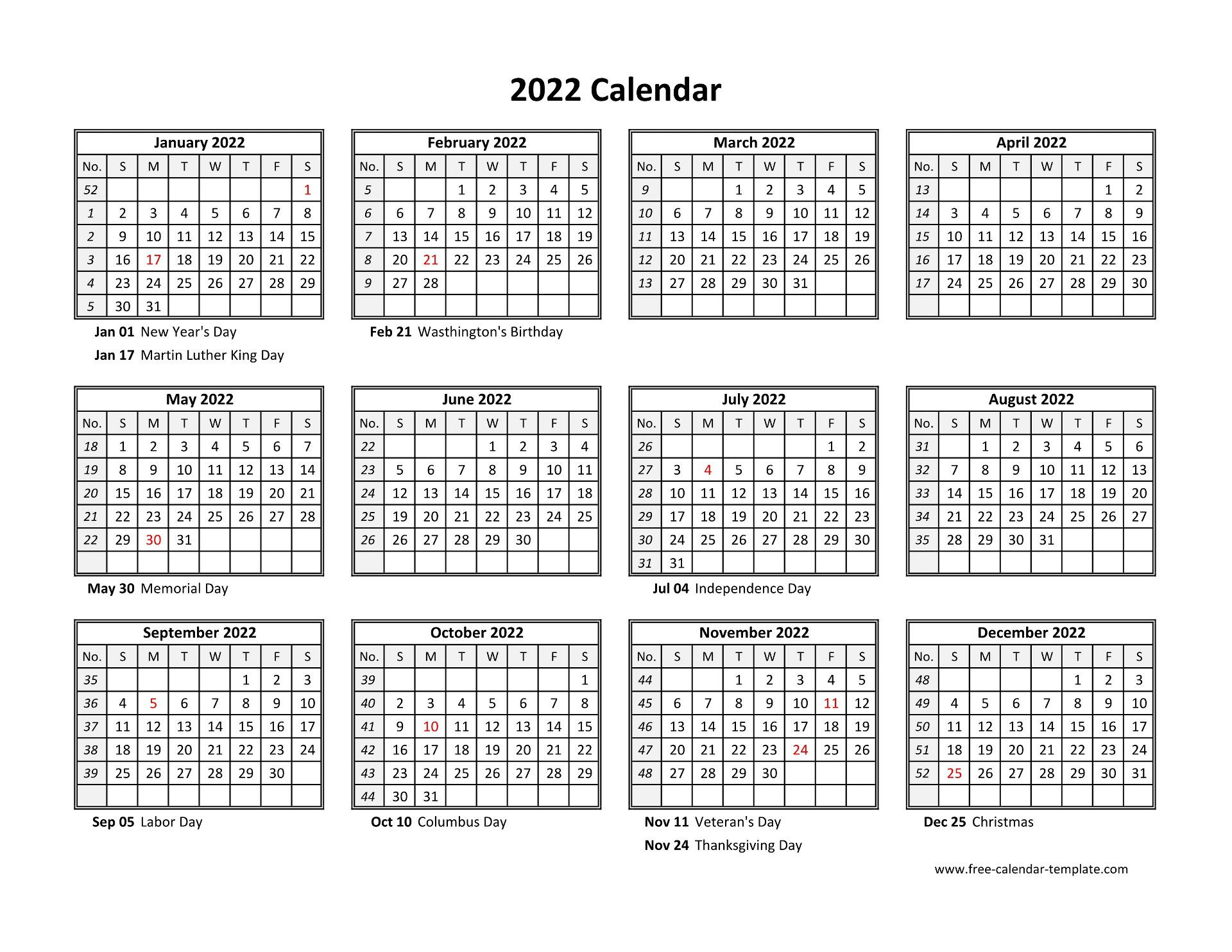 14+ Calendar 2022 With Holidays Printable Pics - All In Here-2022 Calendar Printable Time And Date
