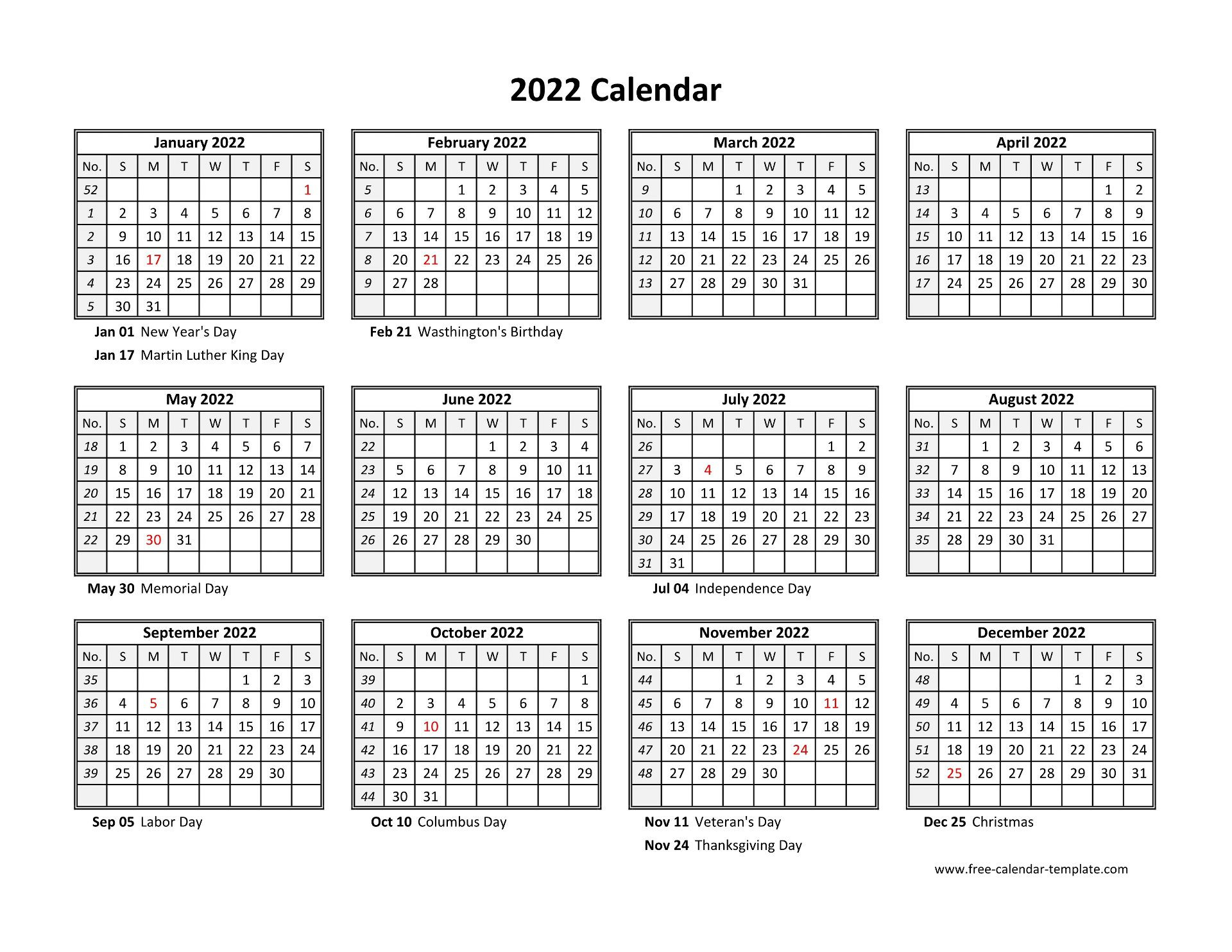 2022 Calendar Printable Time And Date | Calendar Template Printable