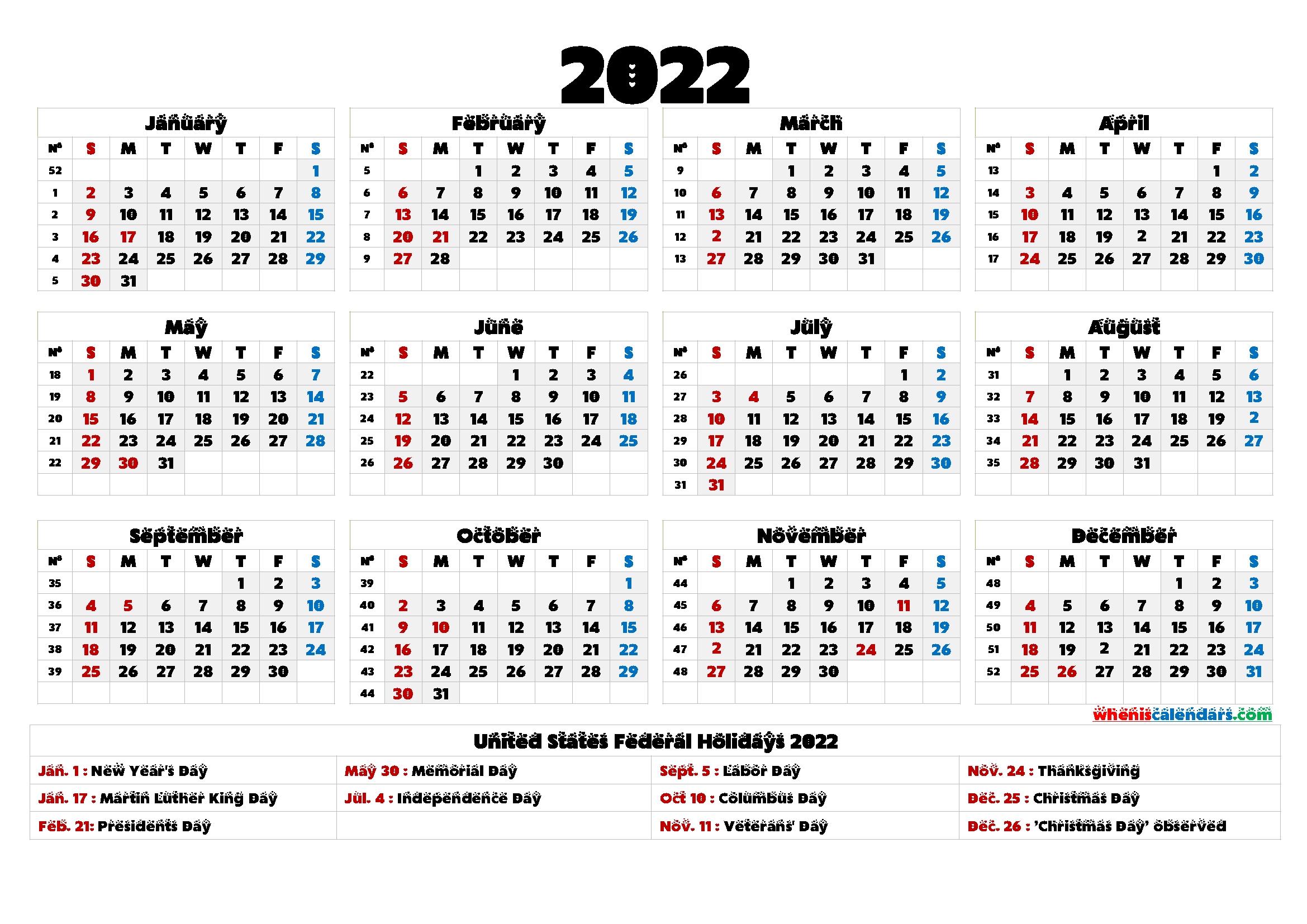 20+ 2022 Calendar With Holidays Printable - Free Download Printable-2022 Calendar South Australia With Public Holidays
