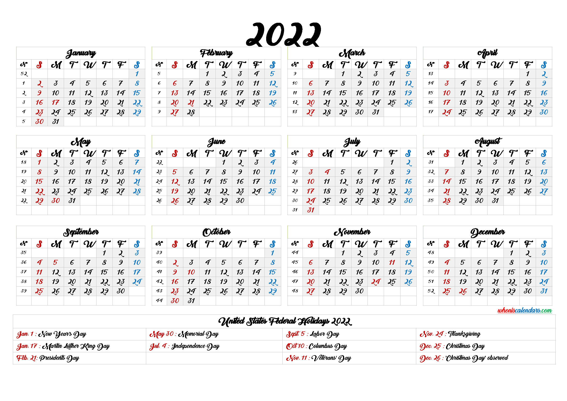 20+ 2022 Calendar Year - Free Download Printable Calendar Templates ️-2020 Calendar 2022 Printable With Holidays