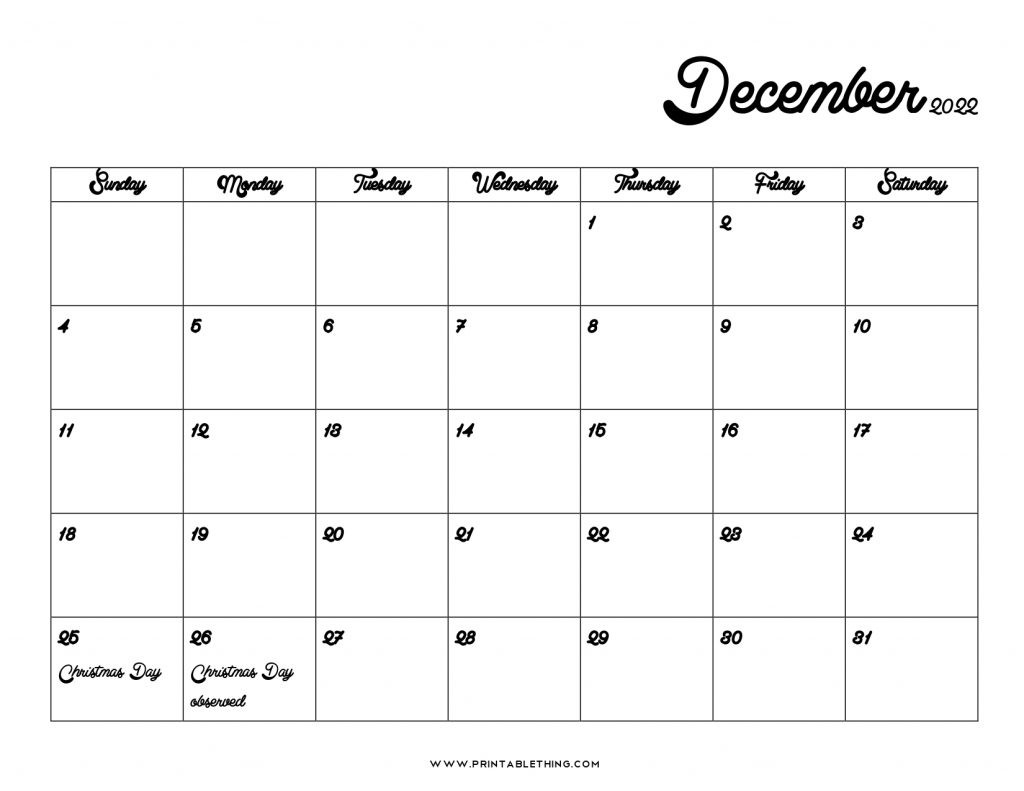 20+ December 2022 Calendar Printable, Us Holidays, Blank Free Printable-Downloadable Free Printable 2022 Calendar With Holidays