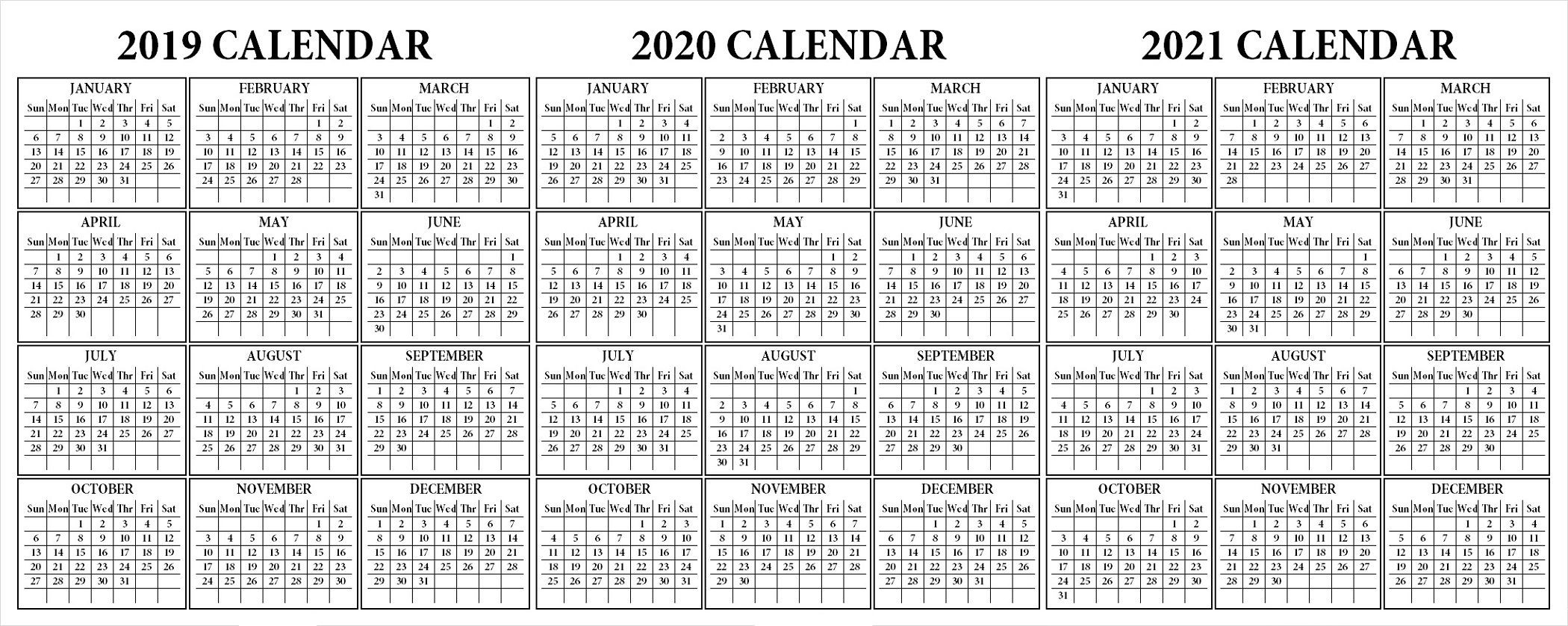 20+ Three Year Calendar 2019 To 2021 - Free Download Printable Calendar-3 Year Calendar 2019 To 2022 Printable