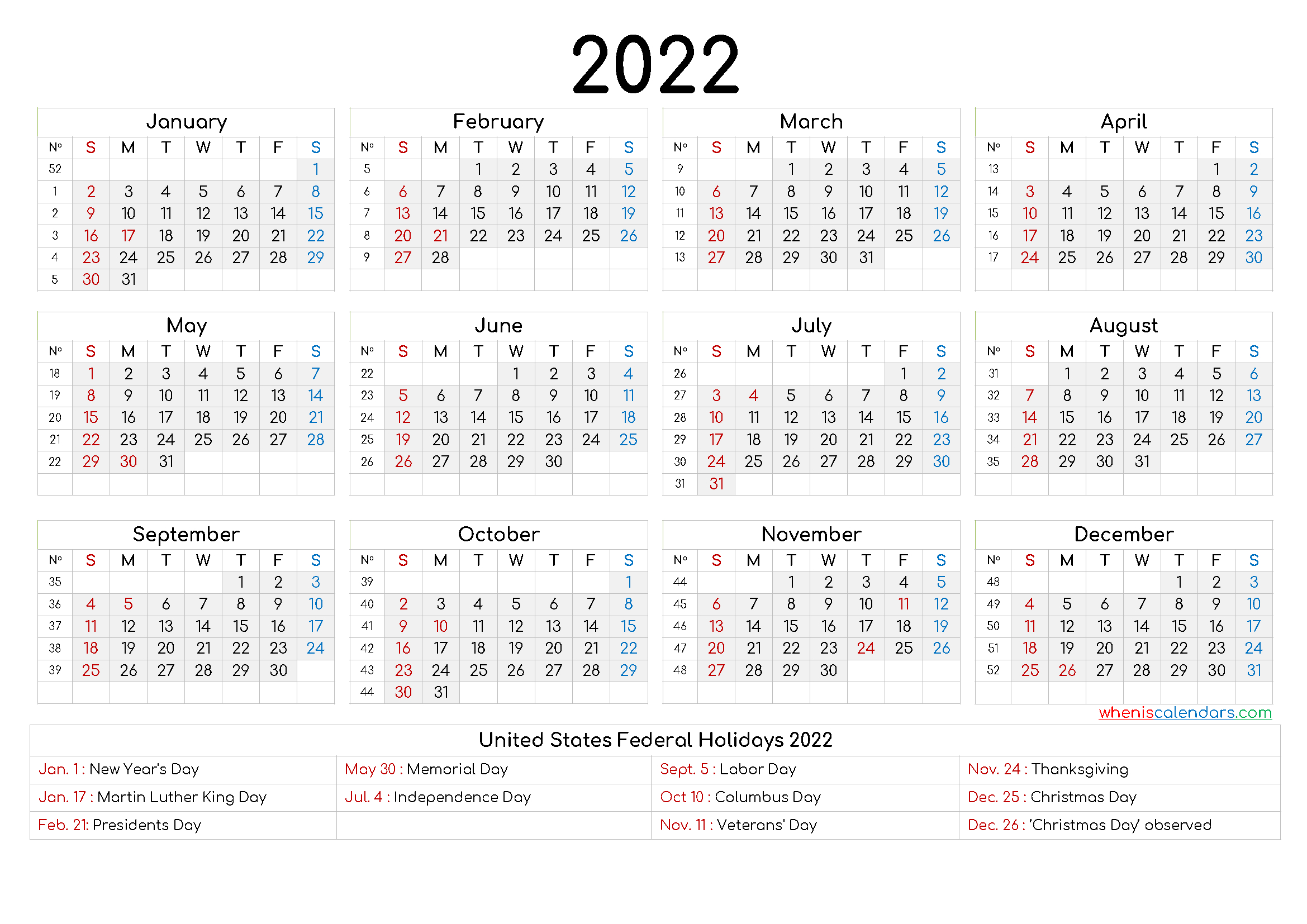 20+ Yearly Calendar 2022 - Free Download Printable Calendar Templates ️-2022 Printable Calendar By Month