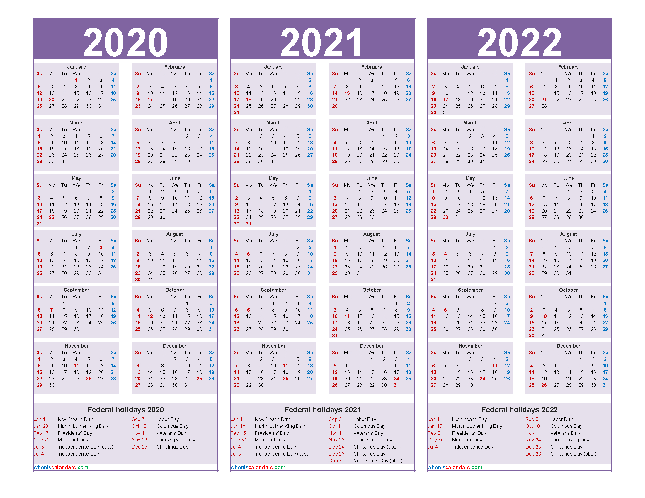 2020 2021 And 2022 Calendar With Holidays Printable-3 Year Calendar 2019 To 2022 Printable