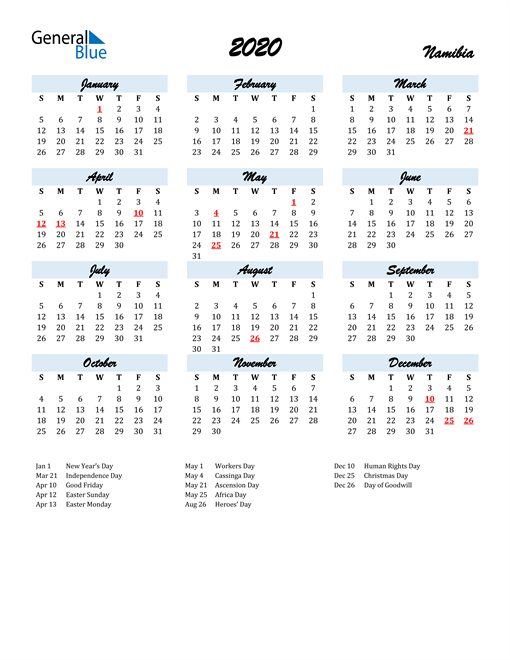 2020 Namibia Calendar With Holidays-New Zealand School Calendar 2022