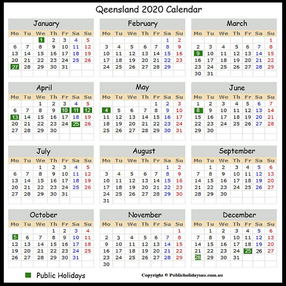 2020 Public Holidays Qld-2022 Calendar Australia School Holidays