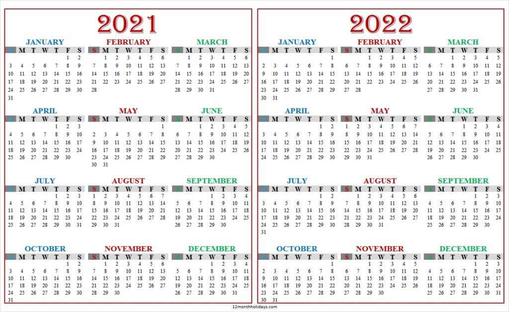 2021-2022 Academic Calendar Template - Two Year Calendar To Print-Printable 2 Year Calendar 2021 And 2022