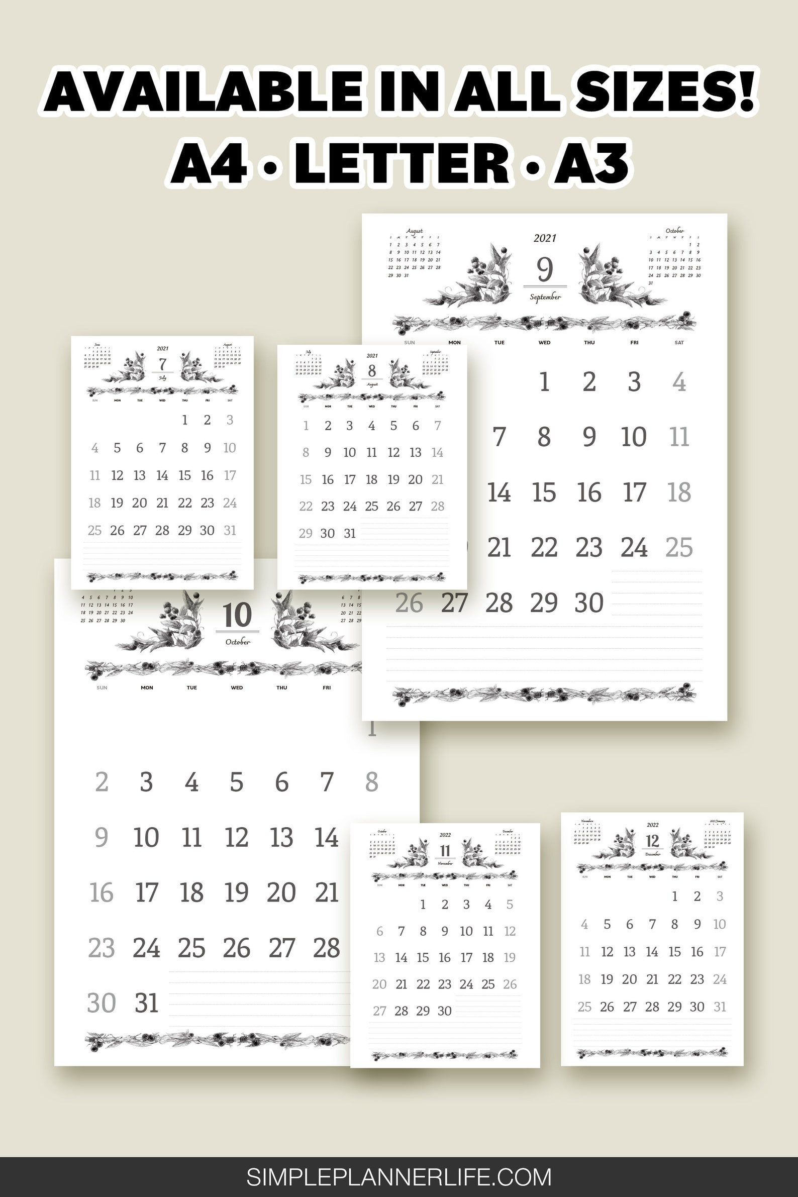 2021-2022 Calendar Printable Pdf 24Pages Aesthetic Art | Etsy-2021 Calendar 2022 Printable Pdf