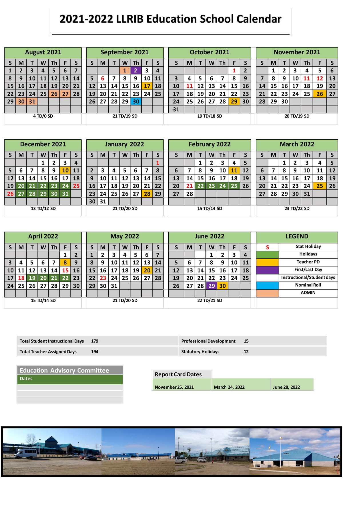 2021-2022 Llrib School Calendar | Lac La Ronge Indian Band Education-School Holidays Calendar For 2022