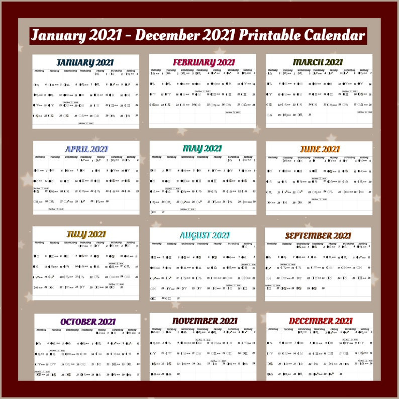2021-2022 Lunar Calendar Printable | Etsy-2021 And 2022 Calendar Planner Printable