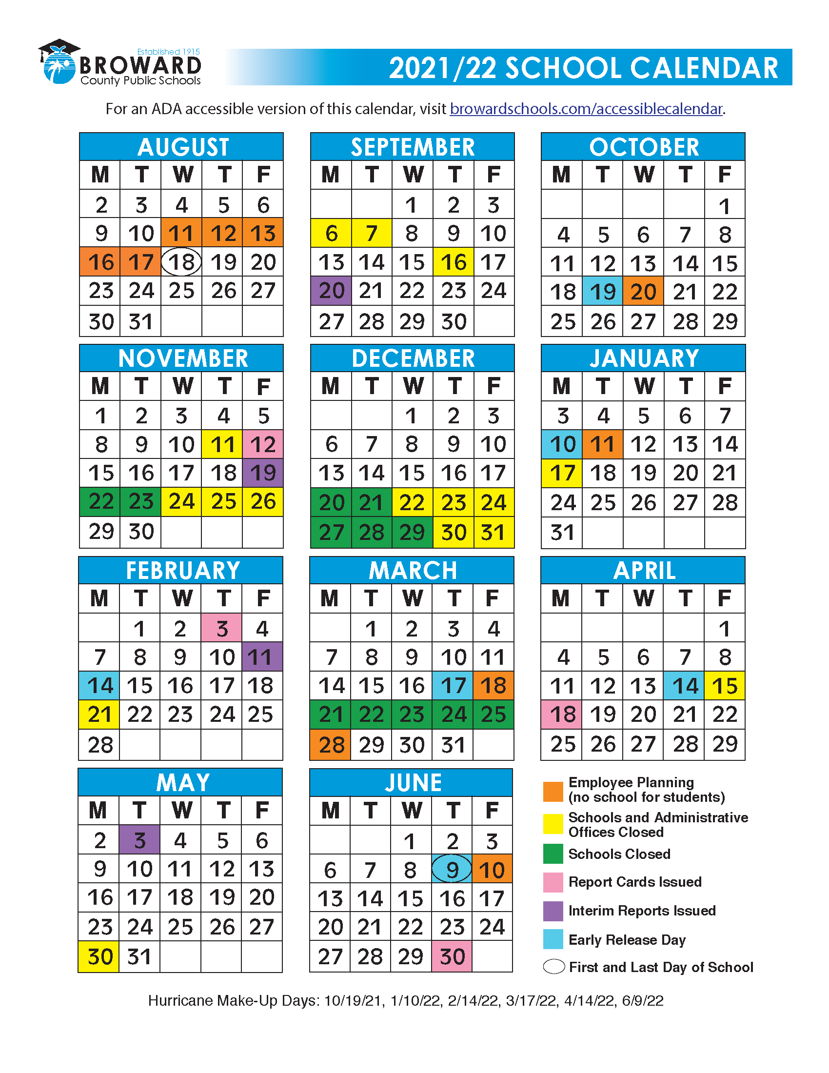 2021-2022 Miami-Dade And Broward School Calendars-School Holidays Calendar For 2022