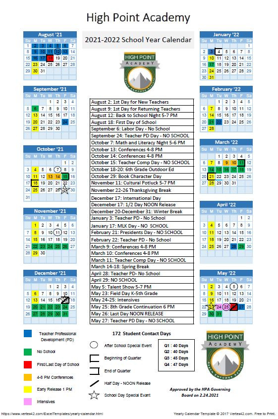2021-2022 School Year Calendar Now Available - High Point Academy-2021 And 2022 School Calendar Free Printable