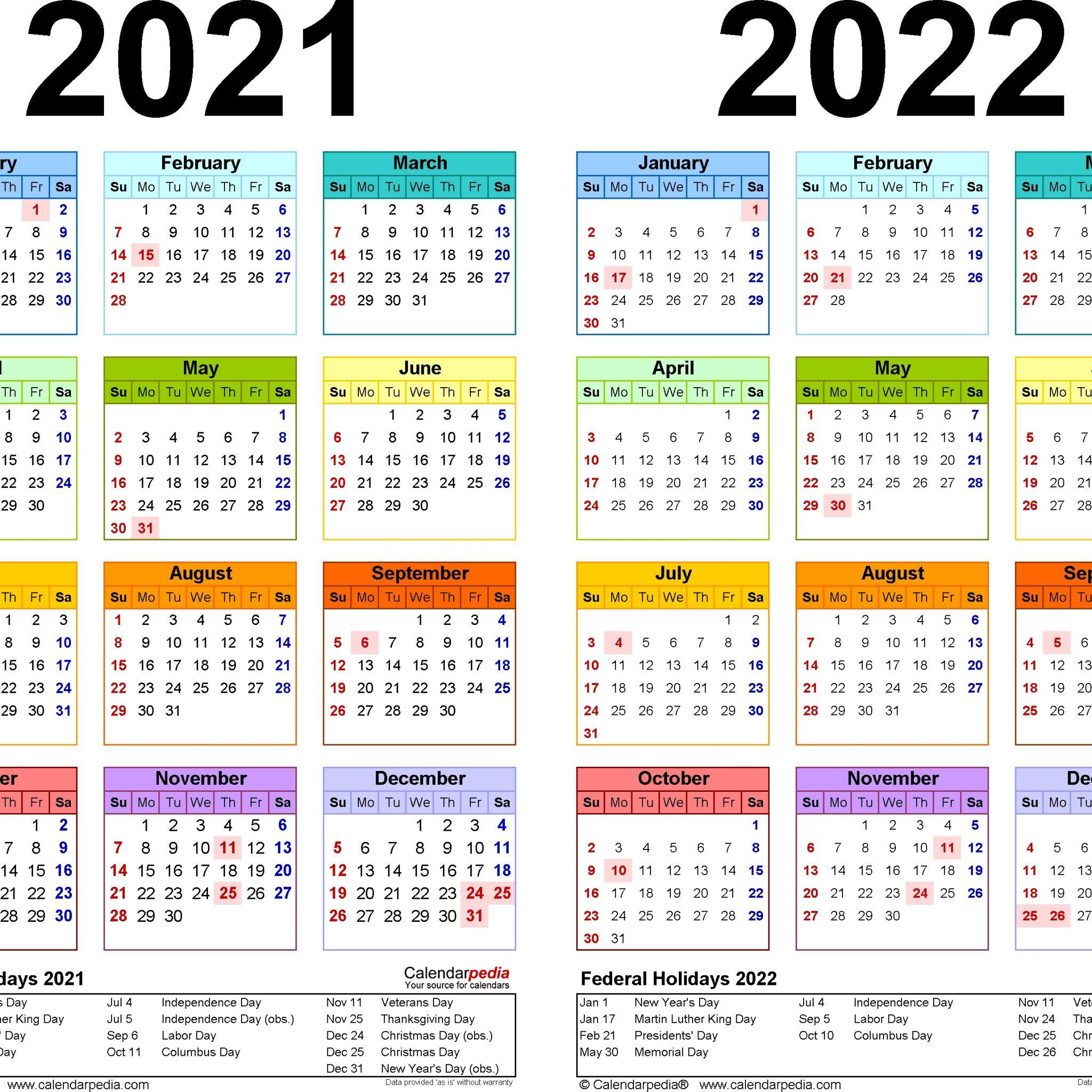 2021-2022 Two Year Calendar - Free Printable Excel In Alternate Side-Two Year Calendar 2021 And 2022 Printable