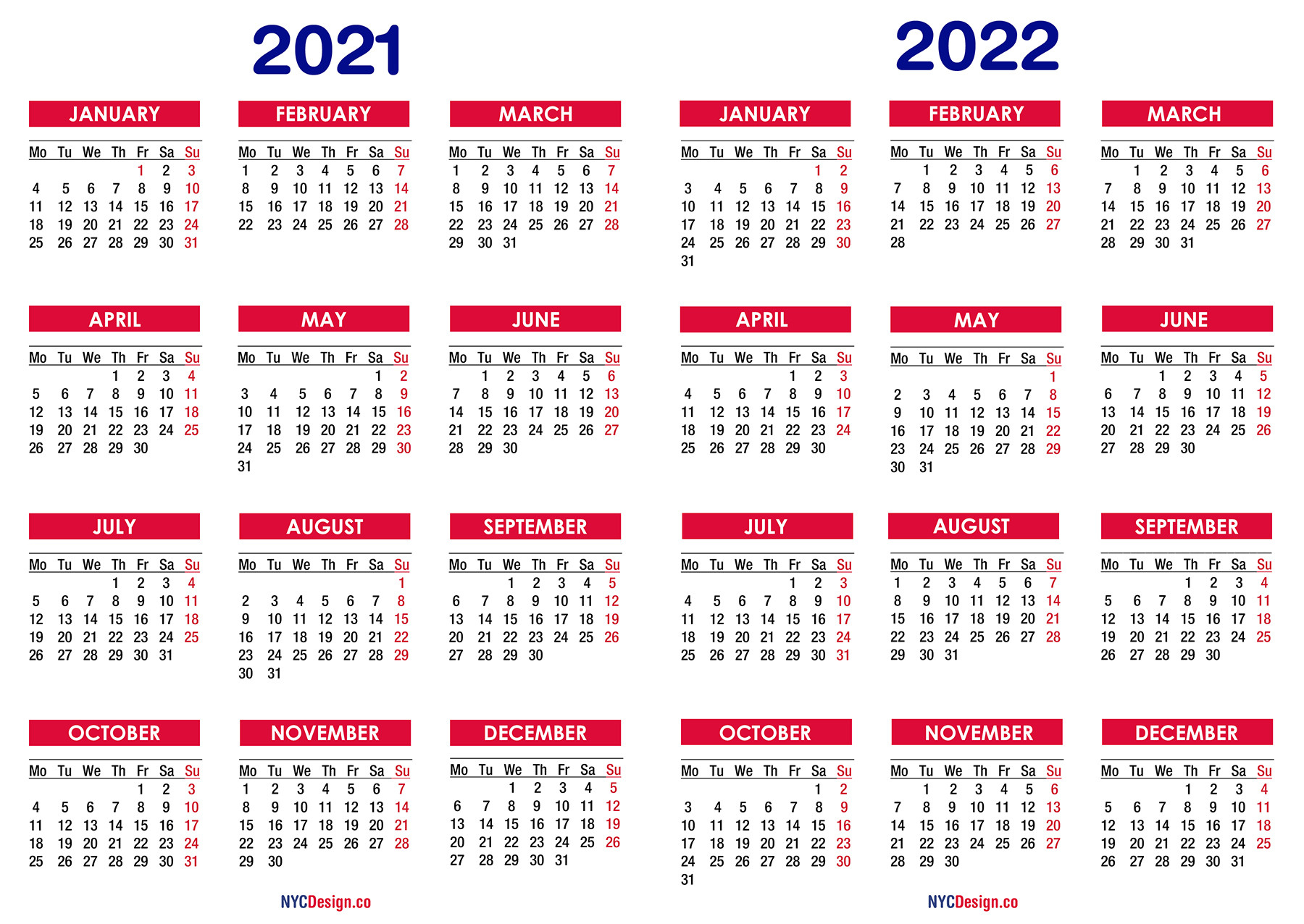 2021 - 2022 Two Year Calendar Printable Free - Nycdesign.co | Calendars-2021 And 2022 Calendar Printable