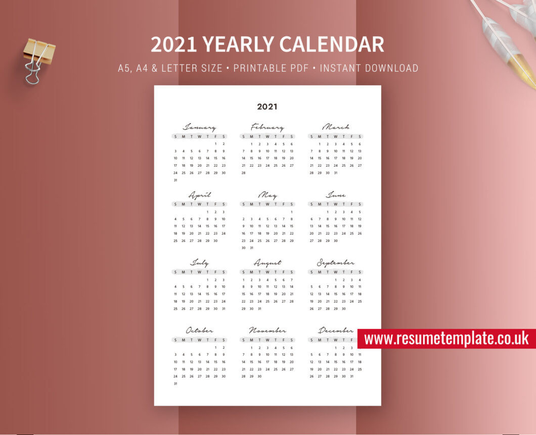 2021-2022 Yearly Calendar, Year At A Glance, Printable Planner Inserts-2021 And 2022 Calendar Planner Printable
