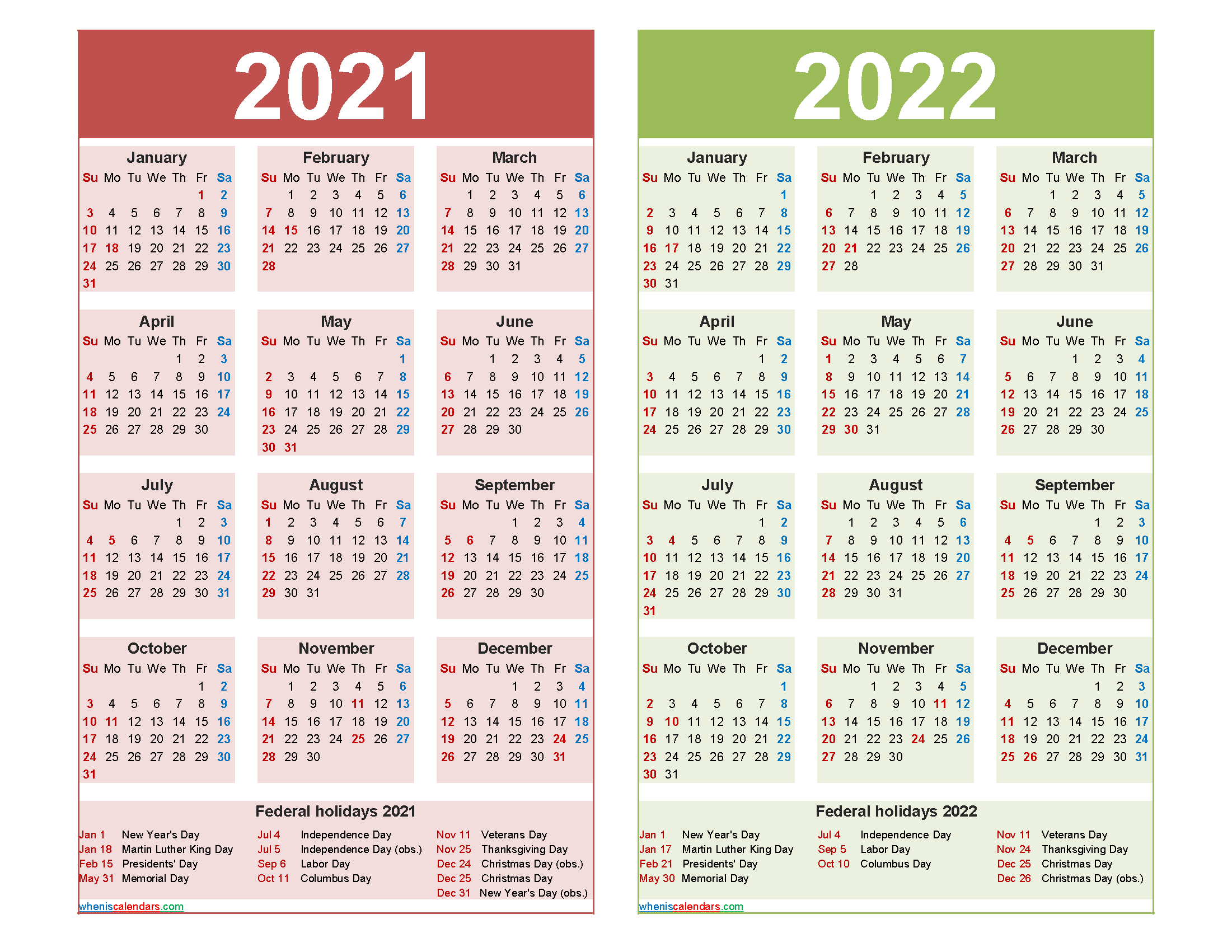 2021 And 2022 Calendar Printable With Holidays Word, Pdf - Free-Two Year Calendar 2021 And 2022 Printable