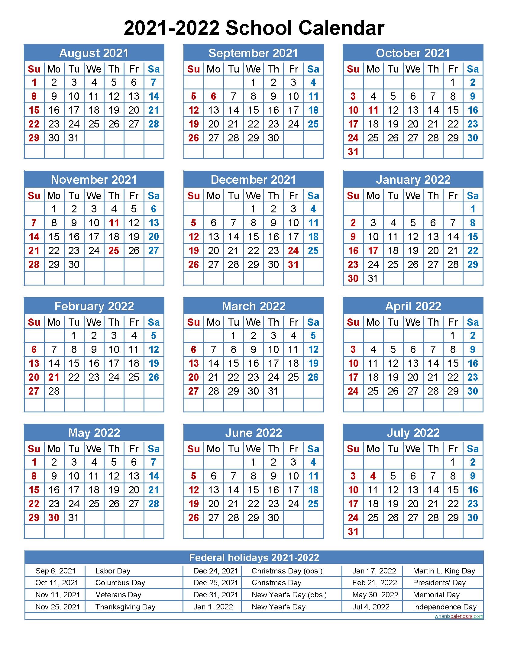 2021 And 2022 School Calendar Printable (Portrait)- Template No.scl22A3-School Calendar 2022 Miami Dade