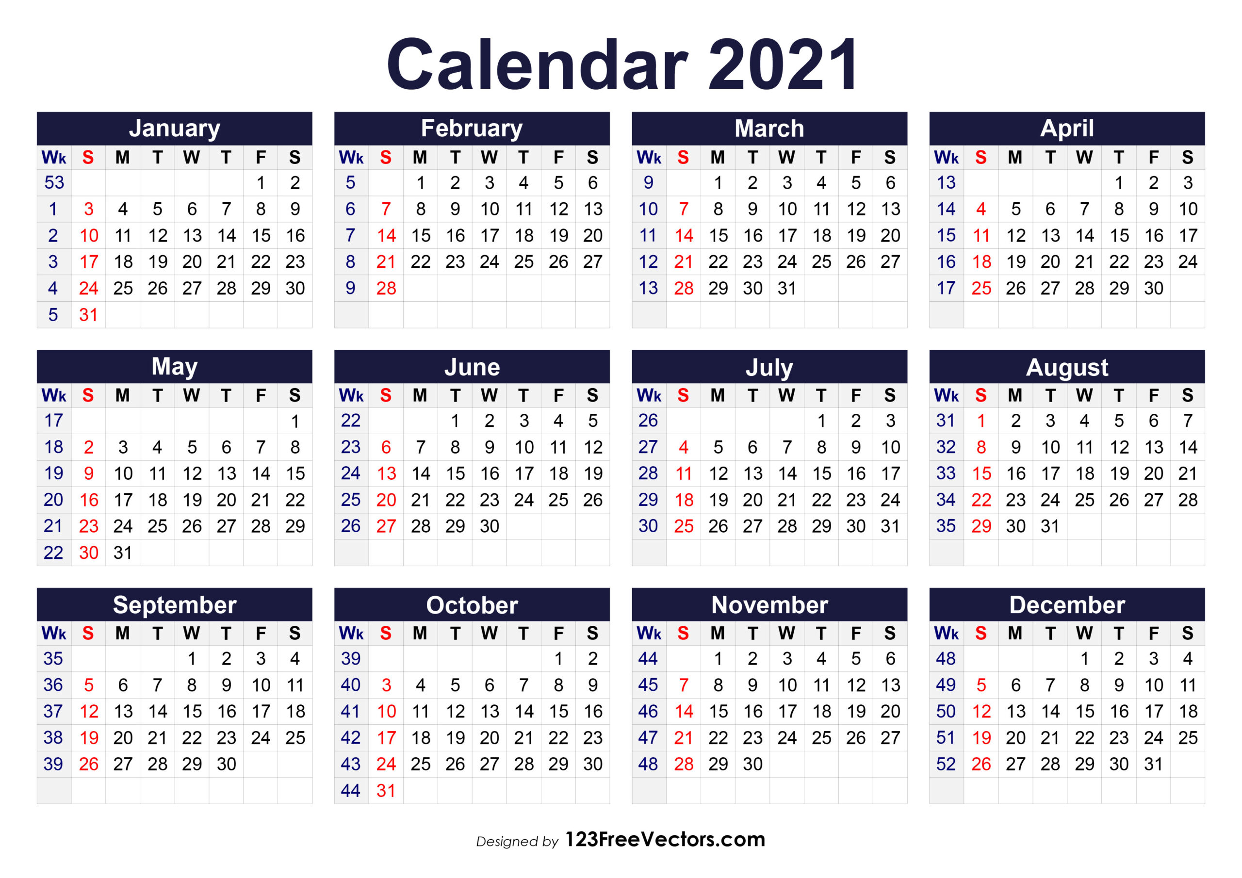 2021 Calendar With Week Number Printable Free : Free Printable-Download Calendar 2022 Pdf Versi Lama