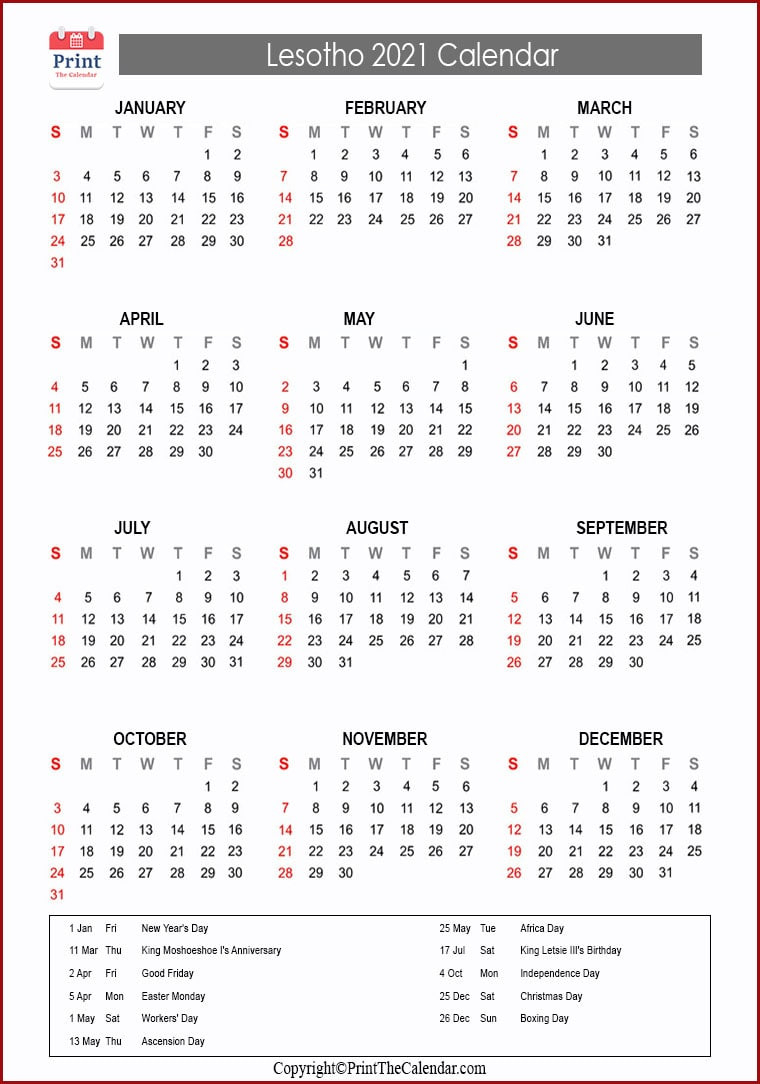 2021 Holiday Calendar Lesotho | Lesotho 2021 Holidays-2022 Calendar South Africa With Public Holidays Pdf